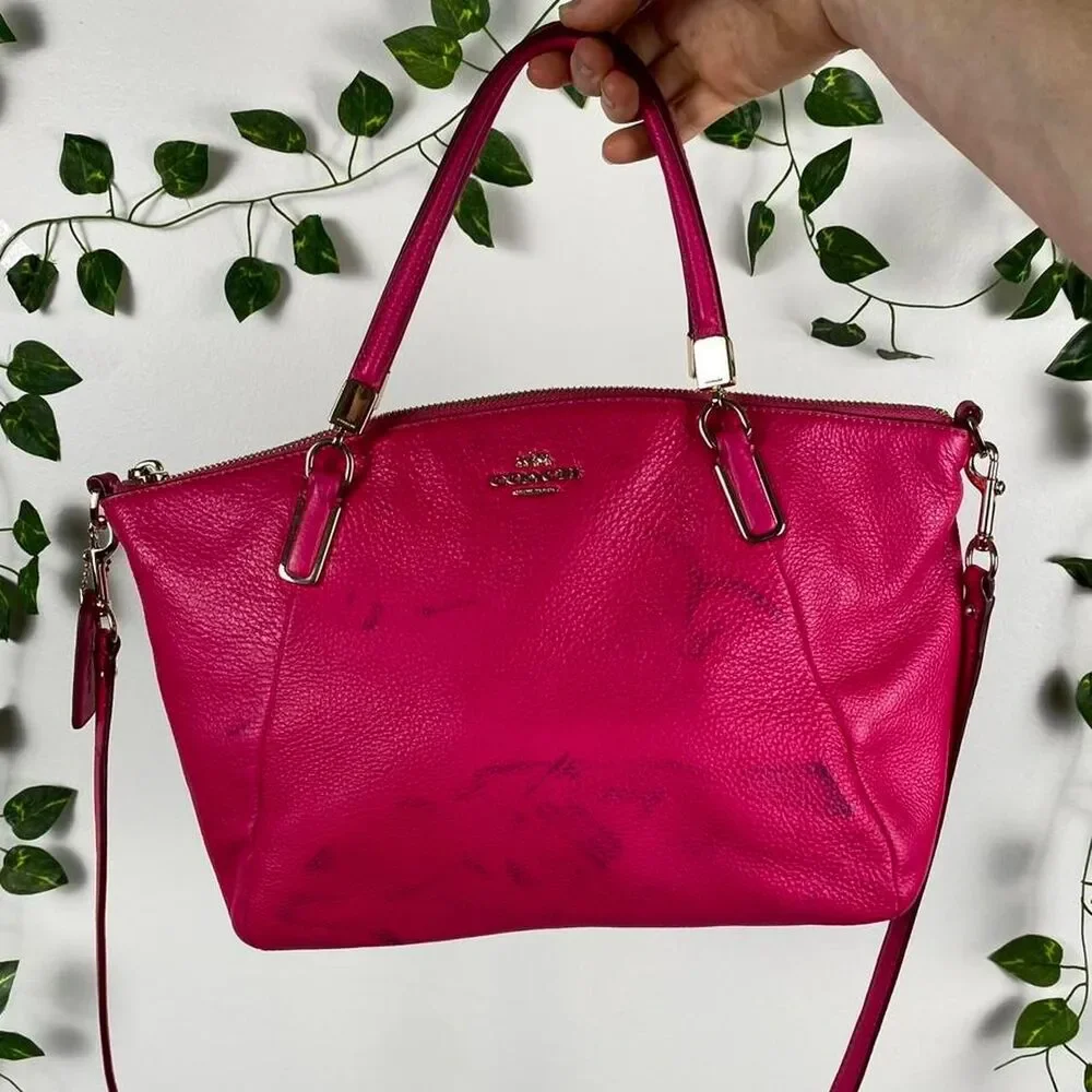 Coach Small Kelsey Satchel Pebble leather pink ruby gold hardware fuchsia 2015 h